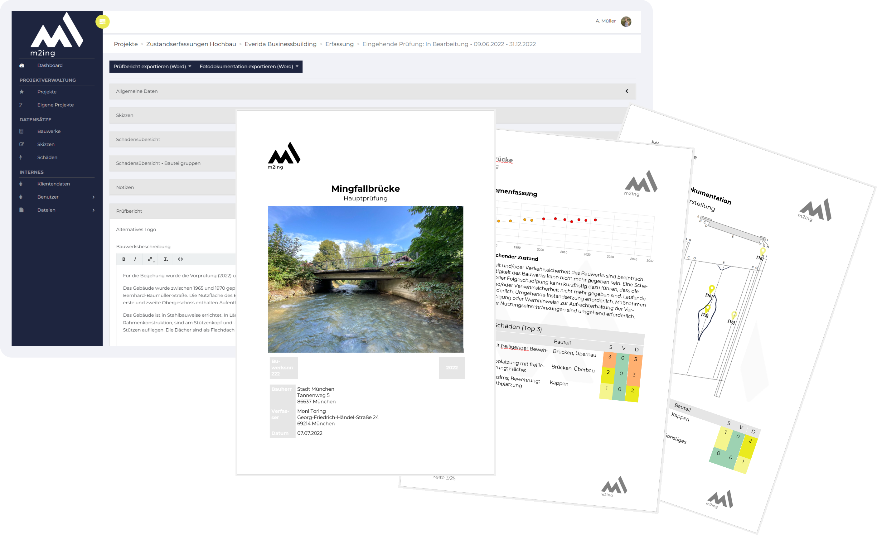 m2ing - digitale Bauwerksprüfung nach DIN 1076 und VDI 6200 - Schnelle und unkomplizierte Prüfberichte in Word-Format und PDF