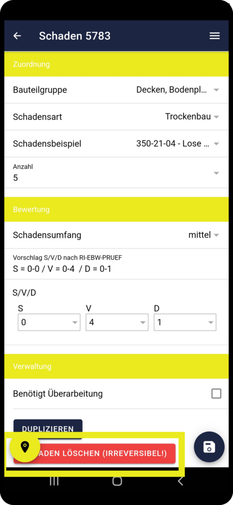 Schaden löschen