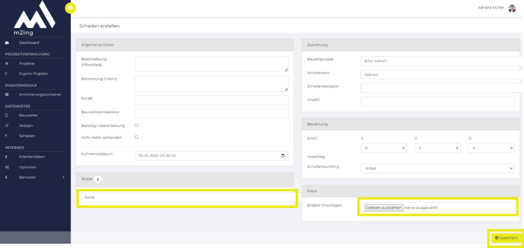 Screenshot aus dem Helpcenter von m2ing auf dem die Funktion: Nachträgliches hinzufügen eines Schadens gezeigt wird.