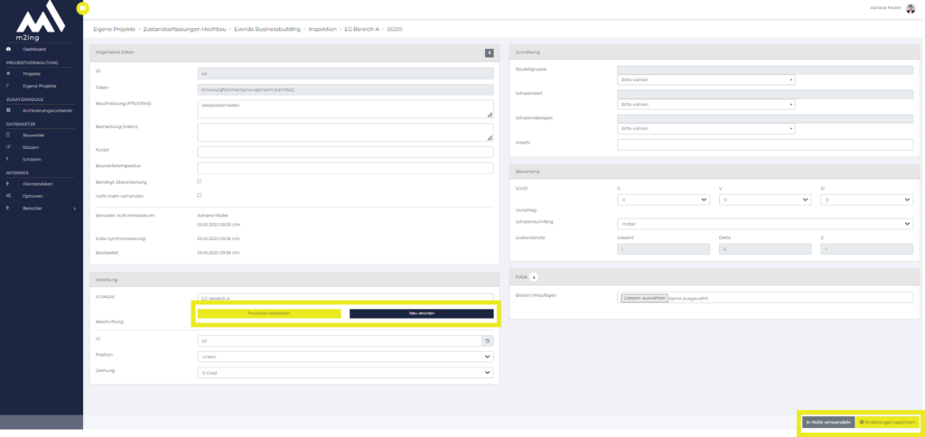 Screenshot aus dem Helpcenter von m2ing auf dem die Funktion: Nachträgliches hinzufügen eines Schadens gezeigt wird. 