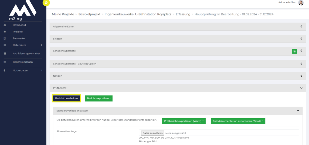 Bericht bearbeiten