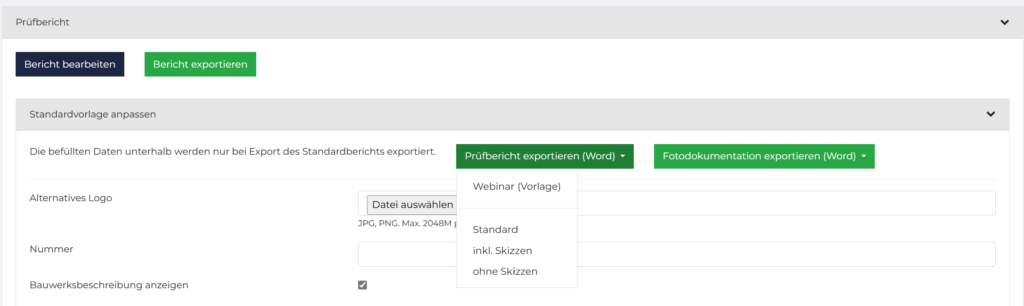 Prüfbericht exportieren